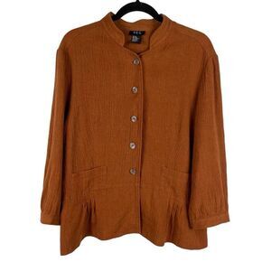 Vintage R.Q.T. Burnt Orange Linen Blend Button Down Blouse - Women’s XL